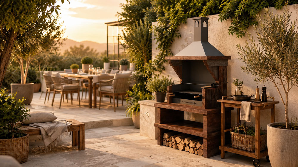 Ideas para combinar barbacoas prefabricadas con muebles de exterior