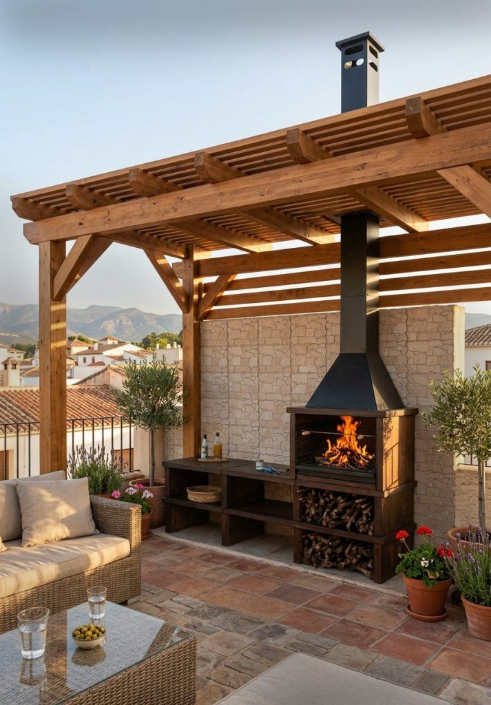 Barbacoa imitación madera campana alargada Barbacoa imitación madera campana alargada