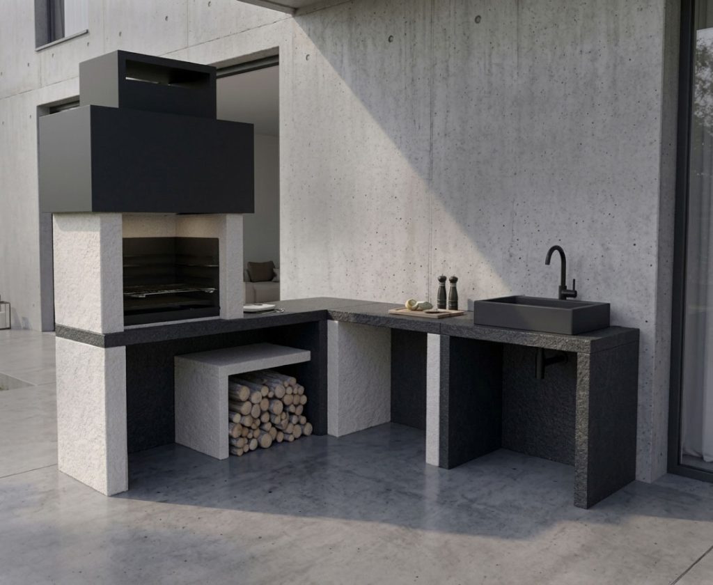 Barbacoa de diseño con bancada adicional
